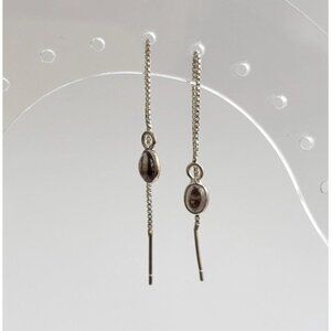 Teardrop Shaped Smoke Glass Threader Style Sterling Silver 925 Dangle Earrings